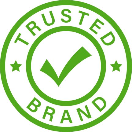 Logo featuring a green circular badge with the text 'Trusted Brand' and a checkmark inside.